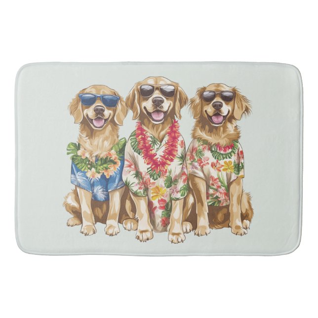 Hawaiian Golden Retriever Dogs Flower Lei Bath Mat (Front)