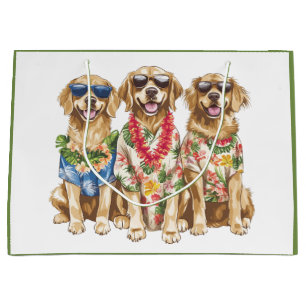 Hawaiian Golden Retriever Dogs Flower Lei Large Gift Bag