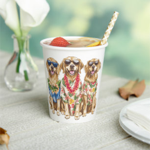 Hawaiian Golden Retriever Dogs Flower Lei Paper Cups