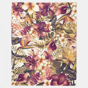 Hawaiian Golden Tropics Elegant Vintage Modern Fleece Blanket