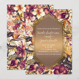 Hawaiian Golden Tropics Elegant Vintage Wedding Invitation