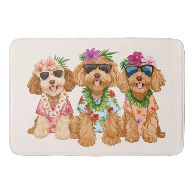 Hawaiian Goldendoodle Dogs Flower Lei Bath Mat (Front)