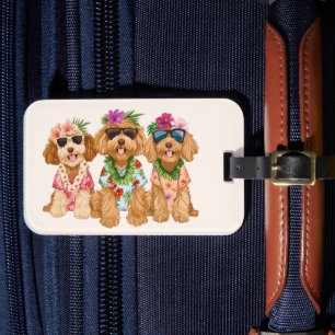 Hawaiian Goldendoodle Dogs Flower Lei Luggage Tag