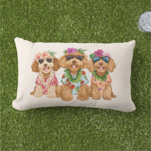 Hawaiian Goldendoodle Dogs Flower Lei Lumbar Pillow