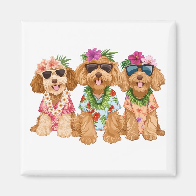 Hawaiian Goldendoodle Dogs Flower Lei Magnet (Front)