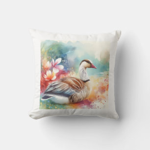 Hawaiian Goose Vibrance AREF902 - Watercolor Throw Pillow