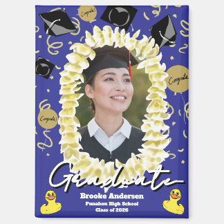 Hawaiian Graduation Plumeria Lei Confetti Photo Magnet