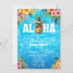 Hawaiian Graduation Pool Party Birthday Invitation