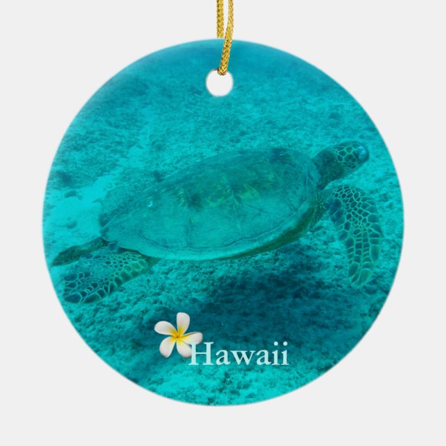 Hawaiian Green Sea Turtle Ceramic Ornament (Front)