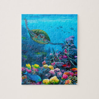 Hawaiian Green Sea Turtle Tropical Fish Reef Jigsaw Puzzle