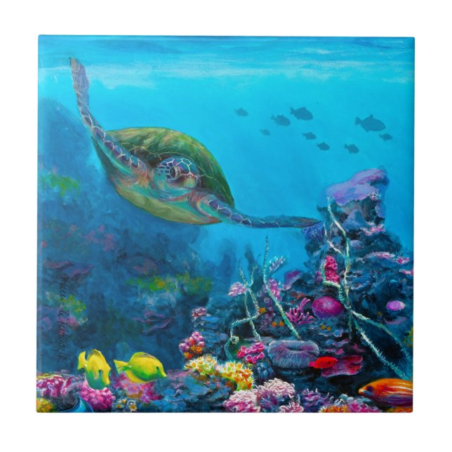 Hawaiian Green Sea Turtle Tropical Fish Reef Tile (Front)