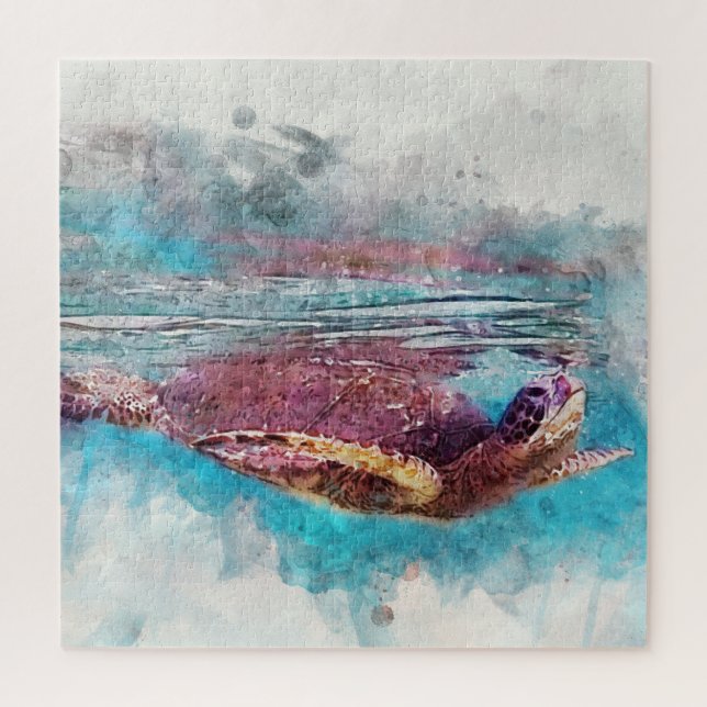 Hawaiian Green Sea Turtle Watercolor Painting Jigsaw Puzzle (Vertical)