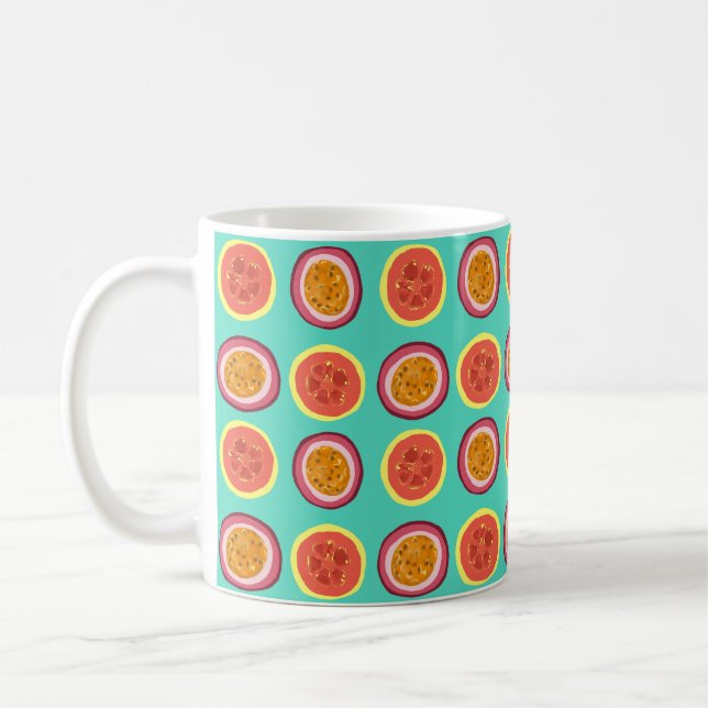 Hawaiian Guava and Lilikoi Pattern Mug Teal (Left)