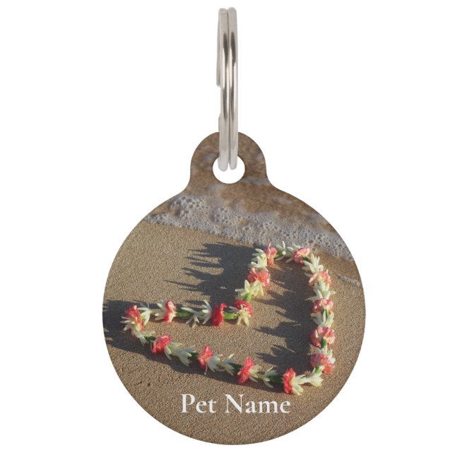 Hawaiian Heart Lei on the Beach Pet Tag (Front)