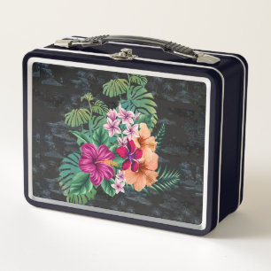 Hawaiian Hibiscus and Monstera Retro Lunch Box
