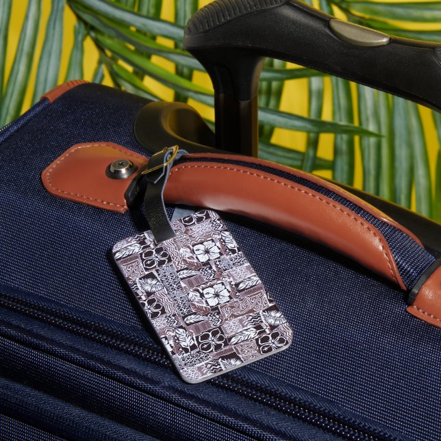 Hawaiian Hibiscus Bark Cloth Luggage Tag (Back Insitu 3)