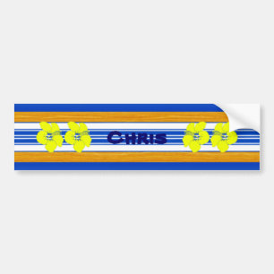 Hawaiian Hibiscus Blue Surfboard Bumper Sticker