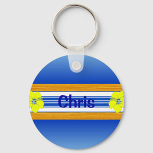 Hawaiian Hibiscus Blue Surfboard Keychain
