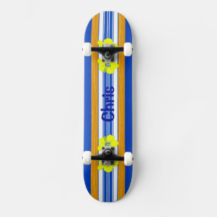 Hawaiian Hibiscus Blue Surfboard Skateboard