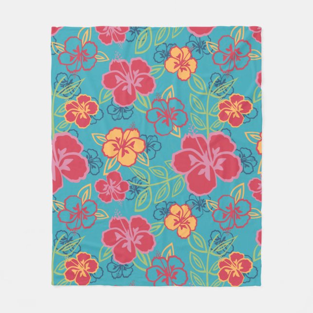Hawaiian Hibiscus Fleece Blanket (Front)