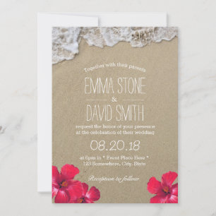 Hawaiian Hibiscus Floral Tropical Beach Wedding Invitation