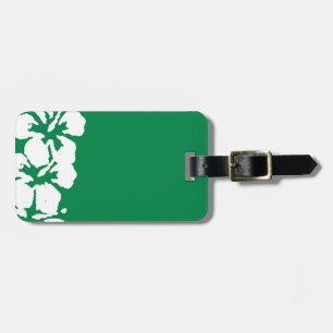 Hawaiian Hibiscus Flower Art on Green Luggage Tag