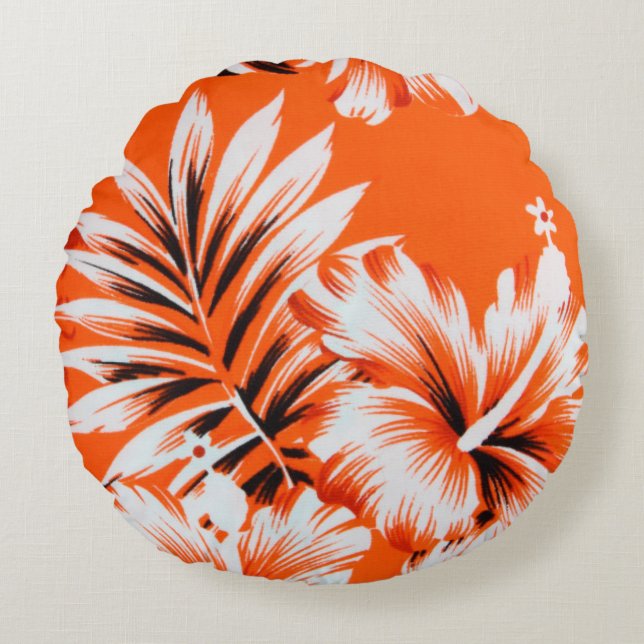 Hawaiian Hibiscus Flower Background Round Pillow (Front)