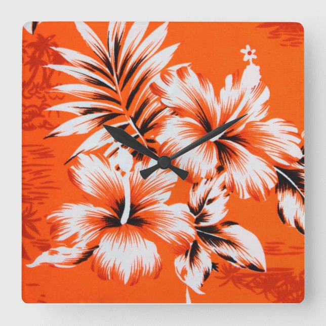 Hawaiian Hibiscus Flower Background Square Wall Clock (Front)