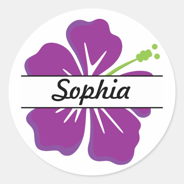 Hawaiian Hibiscus Flower & Name Editable Colour Classic Round Sticker (Front)
