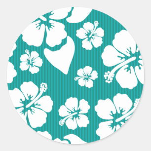Hawaiian Hibiscus Flower Pattern Classic Round Sticker