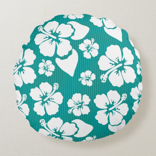 Hawaiian Hibiscus Flower Pattern Round Pillow (Front)