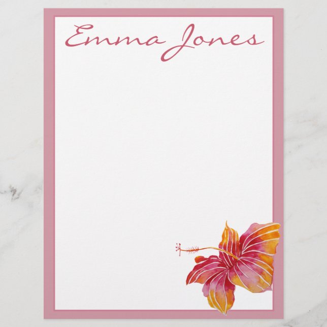 Hawaiian Hibiscus Flower Personalized Letterhead (Front)
