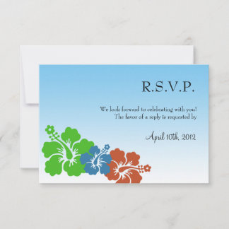 Hawaiian hibiscus flowers blue wedding response invitation