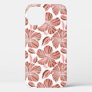 Hawaiian hibiscus flowers: brown tropical style. iPhone 12 case