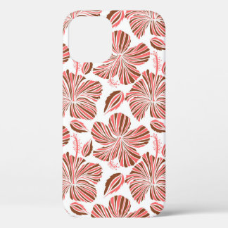 Hawaiian hibiscus flowers: brown tropical style. iPhone 12 case