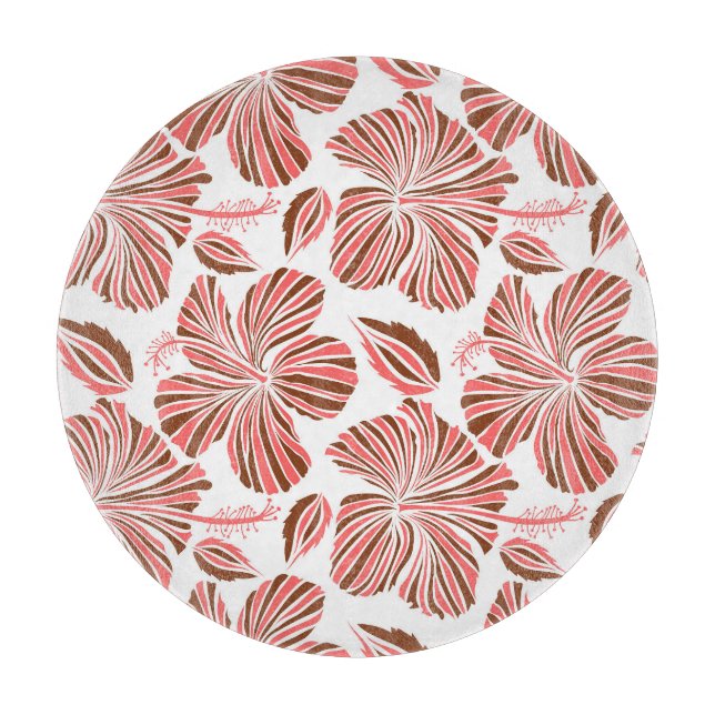 Hawaiian hibiscus flowers: brown tropical style. cutting board (Front)