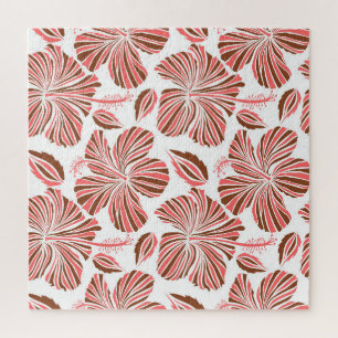 Hawaiian hibiscus flowers: brown tropical style. jigsaw puzzle