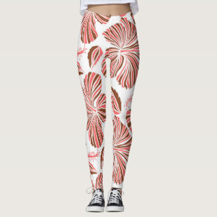 Hawaiian hibiscus flowers: brown tropical style. leggings