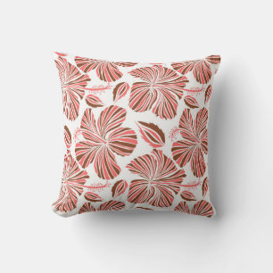 Hawaiian hibiscus flowers: brown tropical style. throw pillow