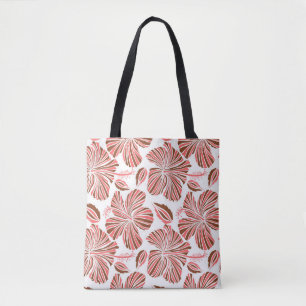 Hawaiian hibiscus flowers: brown tropical style. tote bag