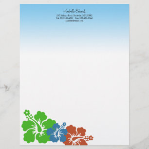Hawaiian hibiscus flowers earthy green summer letterhead