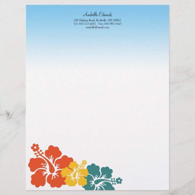 Hawaiian hibiscus flowers orange teal summer letterhead (Front)