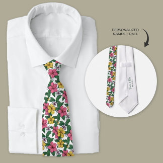 Hawaiian Hibiscus Flowers Personalized Groomsmen Tie