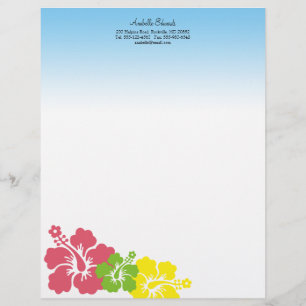 Hawaiian hibiscus flowers tropical pink summer letterhead