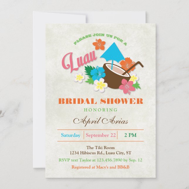 Hawaiian Hibiscus Luau Bridal Shower Invitation (Front)