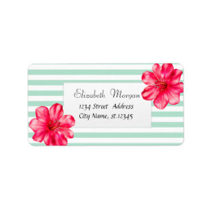 Hawaiian Hibiscus Mint Green Stripes Label