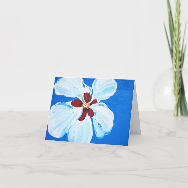 Hawaiian Hibiscus on Blue Note Card (Front)