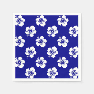 Hawaiian Hibiscus Pattern Blue and White Napkin