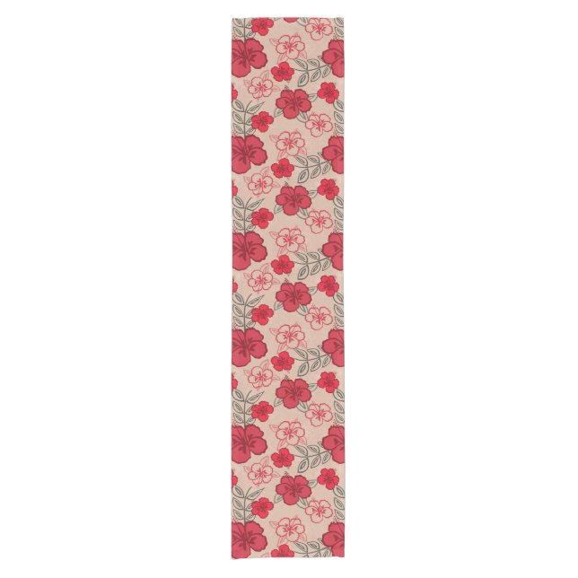 Hawaiian Hibiscus Pattern Red Short Table Runner (Front)