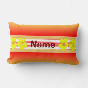 Hawaiian Hibiscus Red Surfboard Lumbar Pillow